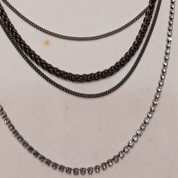 Hand Crafted Gun Metal Chain and Rhinestone Multi Layer Necklace - Picture 6 of 11